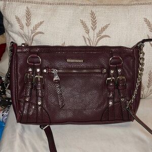 Dana Buchman Burgundy Crossbody Bag with Silver Accents Vegan Leather